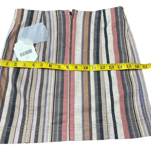 Altard State Denim Mini Skirt Small S Pink Camel Cotton Stripes Rise Mid Stretch - Picture 8 of 12